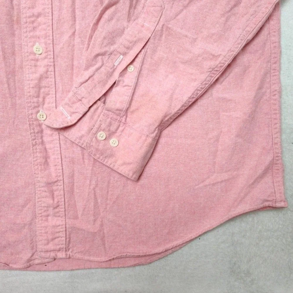 Lands' End Shirt Mens L Pink Oxford OCBD Button-Up Cotton Pockets Made In USA